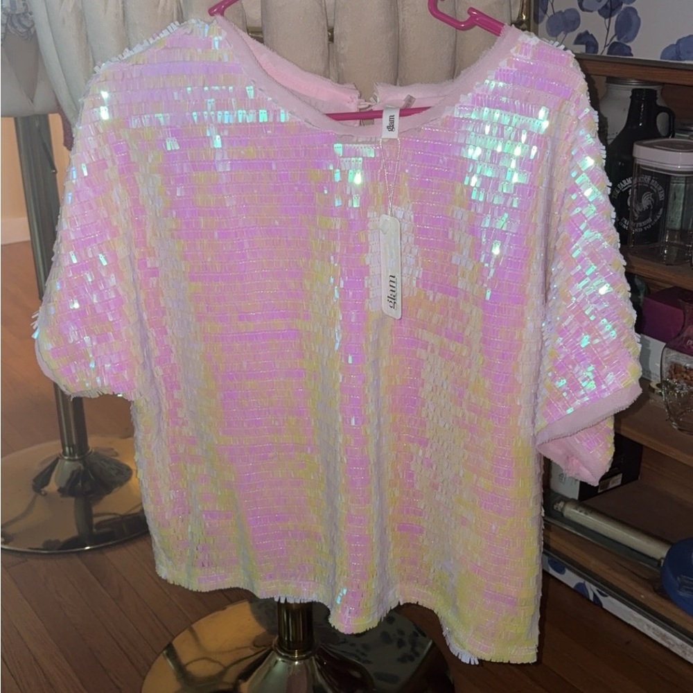 Glam Pastel Sequin Blouse
